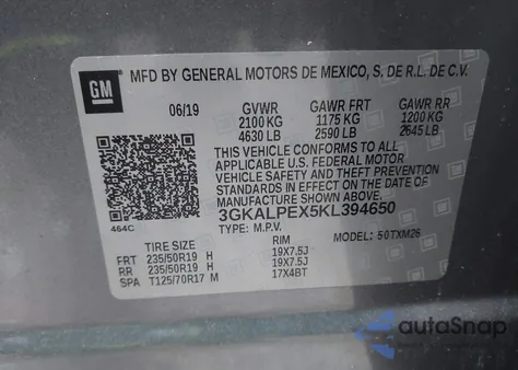 2019 GMC Terrain Slt z USA, uszkodzony, nr VIN 3GKALPEX5KL394650